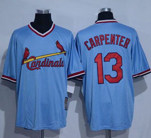 Cardinals #13 Matt Carpenter Blue Cooperstown Throwback Stitched MLB Jersey - Click Image to Close